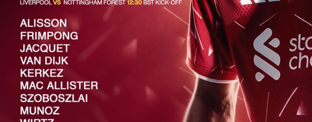 Liverpool starting XI for the Premier League match against Nottingham Forest at Anfield