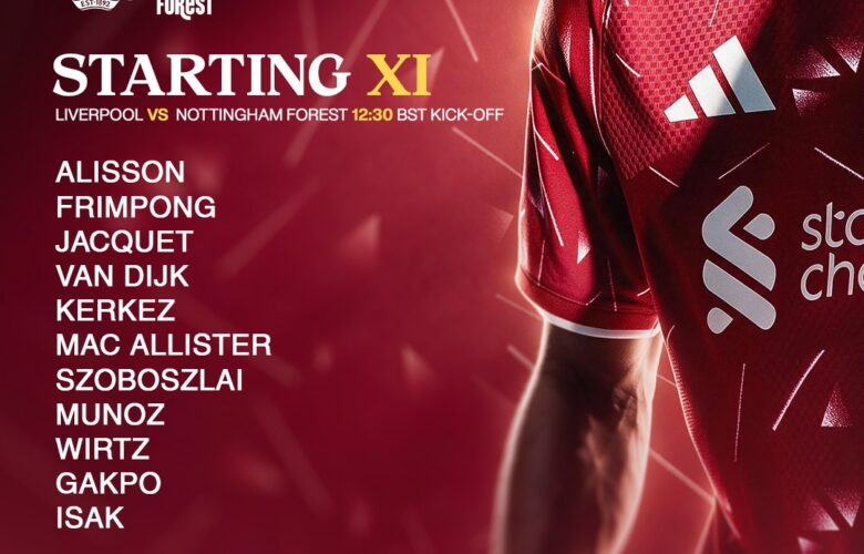 Liverpool starting XI for the Premier League match against Nottingham Forest at Anfield