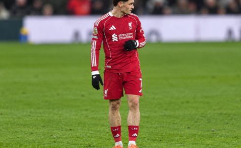 Florian Wirtz in action for Liverpool during a Premier League match at Craven Cottage