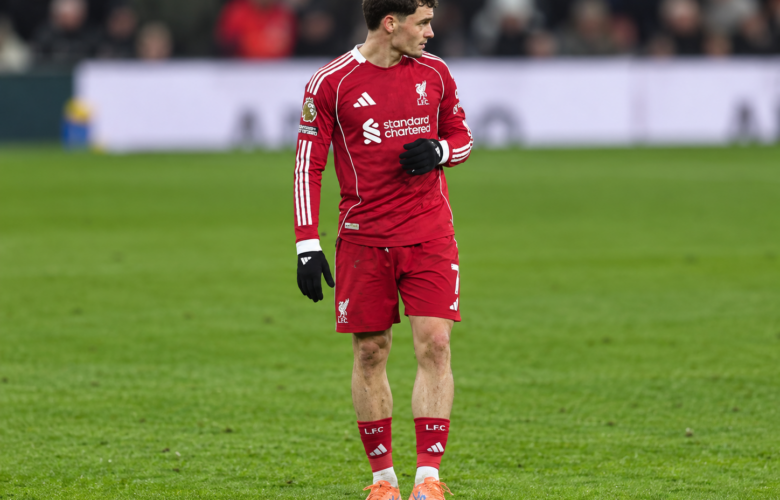 Florian Wirtz in action for Liverpool during a Premier League match at Craven Cottage