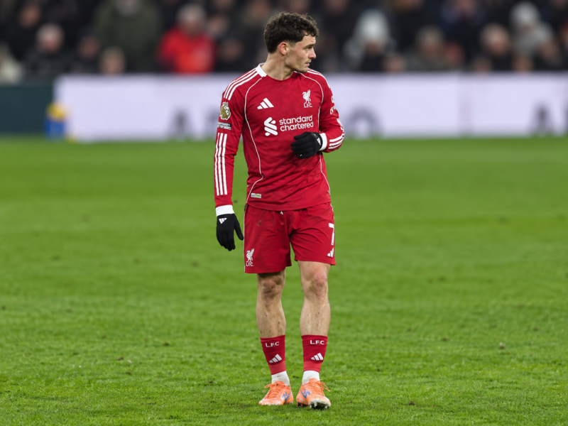 Florian Wirtz in action for Liverpool during a Premier League match at Craven Cottage