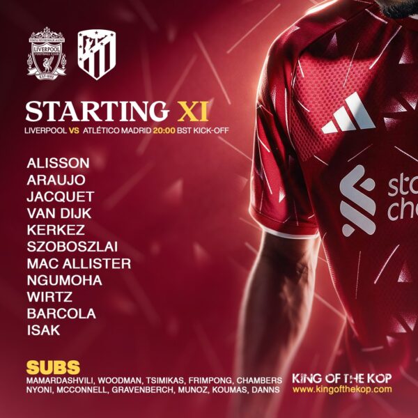 Bradley Barcola starts for Liverpool against Atlético Madrid in the Champions League at Anfield.
