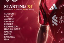 Liverpool starting XI for the Premier League match against Bournemouth at the Vitality Stadium