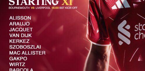 Liverpool starting XI for the Premier League match against Bournemouth at the Vitality Stadium