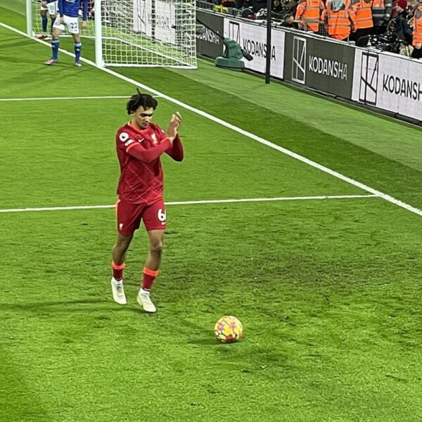 Trent Alexander-Arnold walking towards the corner flag during Liverpool’s match against Leicester City.
