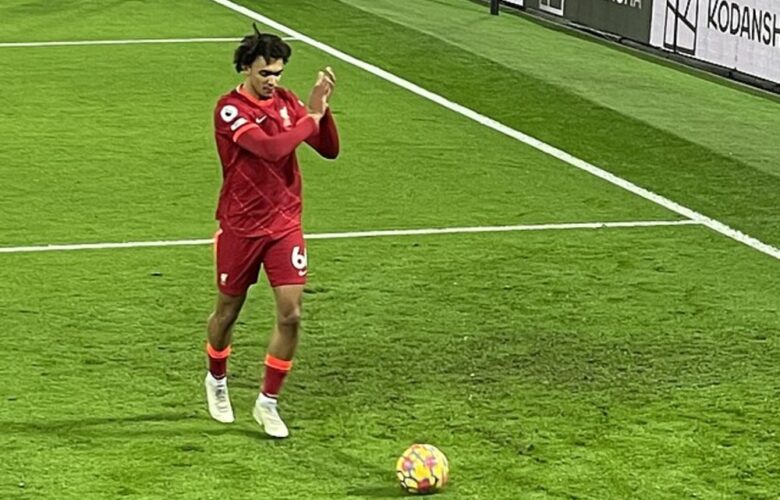 Trent Alexander-Arnold walking towards the corner flag during Liverpool’s match against Leicester City.