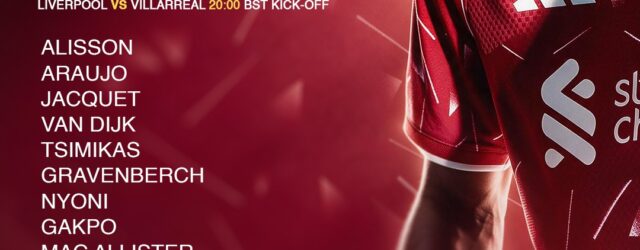 Liverpool starting XI against Villarreal in the Champions League at Anfield, with Gakpo, Nyoni and Koumas selected.